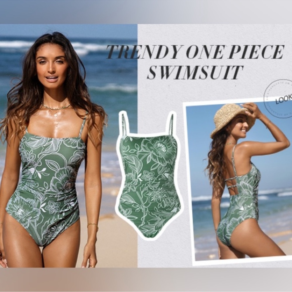Floral Print Shirred Cutout One Piece Swimsuit - Picture 5 of 13